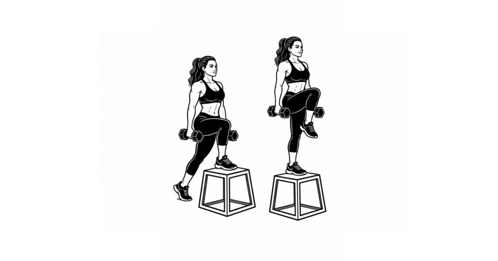 Dumbbell Step-Up to Knee Raise